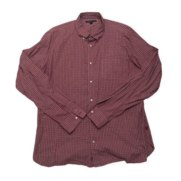 John Varvatos USA Red Plaid Long Sleeve Button-Up Shirt XXL 100% Cotton Made In - Picture 1 of 5